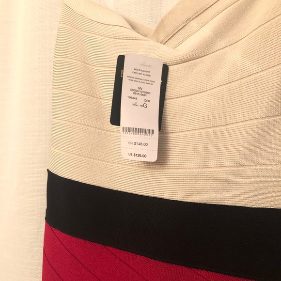 NWT Cream/fuschia Bandage BEBE Dress - Picture 4 of 8